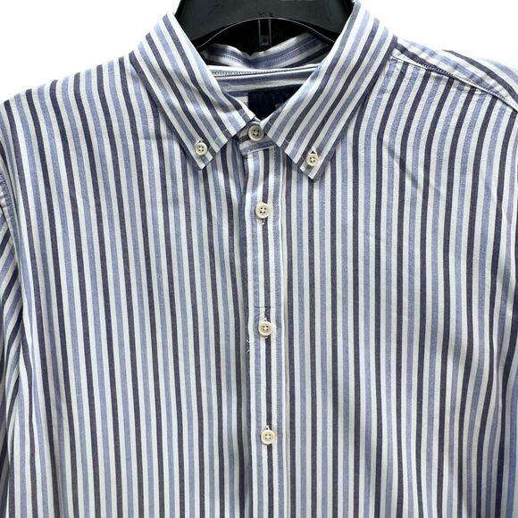 Scotch & Soda Shirt Mens L Blue White Stripe Viscose Button Down Classic Preppy - Picture 2 of 15